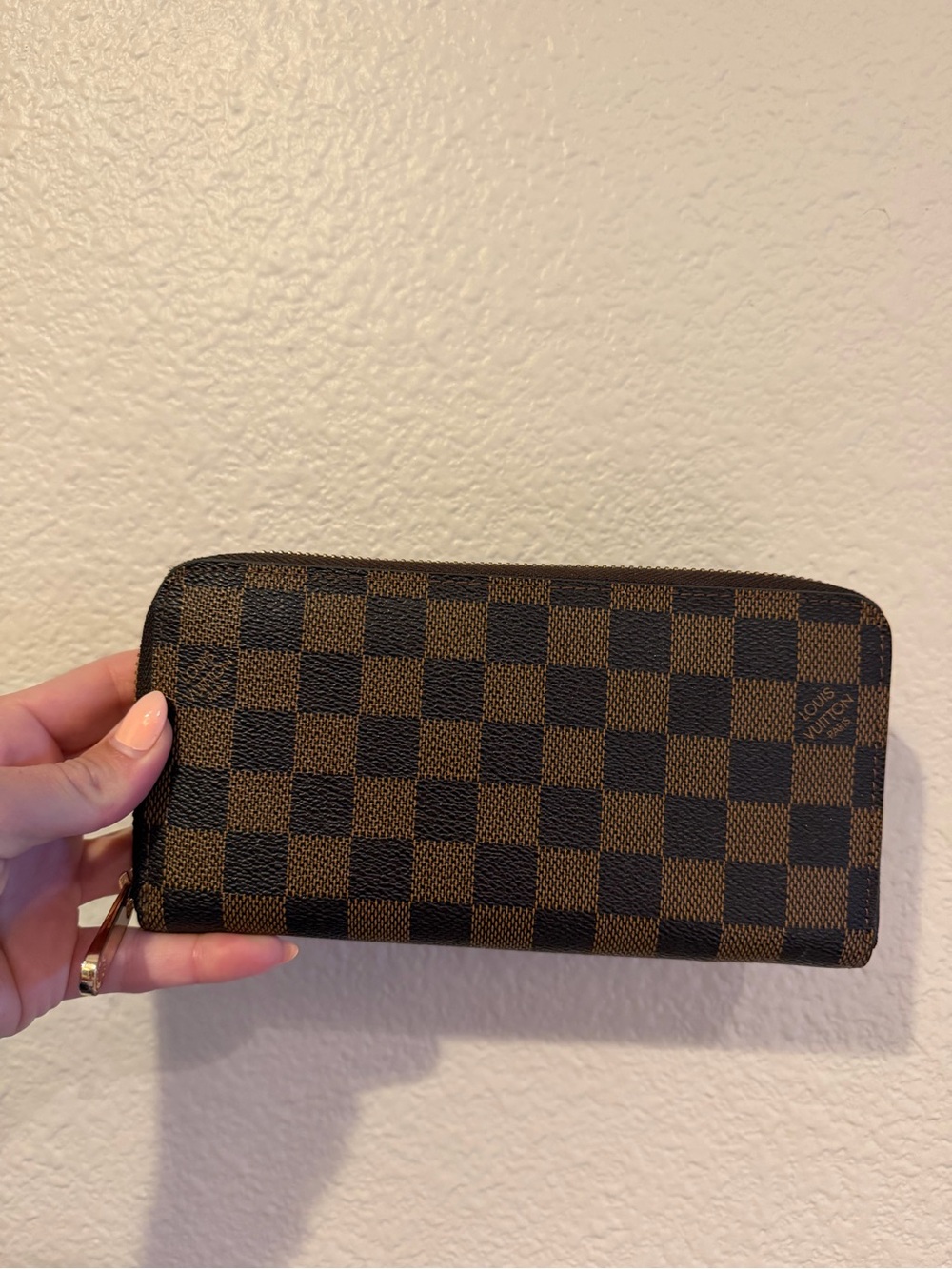 Louis Vuitton Damier Ebene Checker Zip Wallet in Brown and Dark Brown